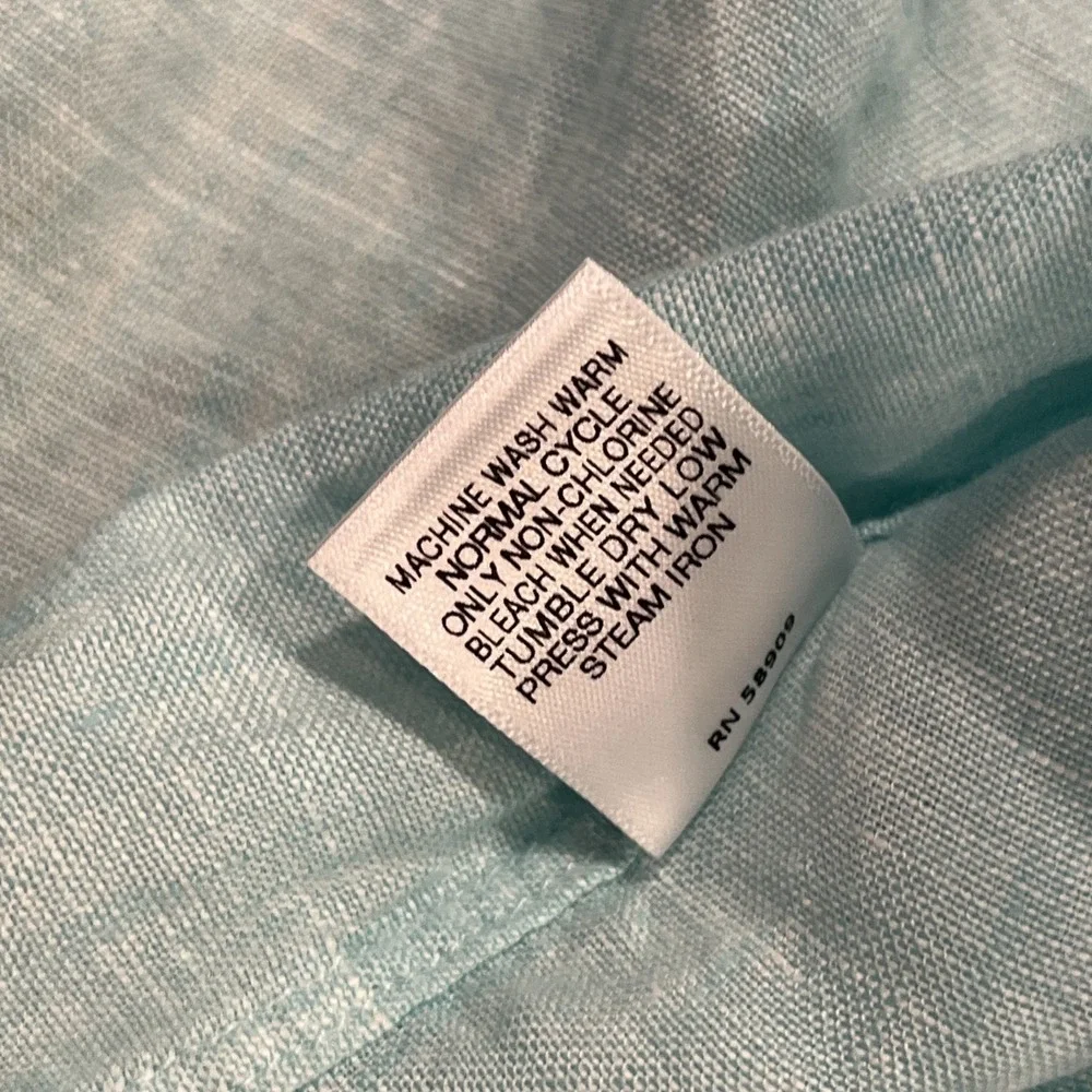 New Cremieux Men's Solid Short-Sleeve Linen Woven Shirt Large Aqua